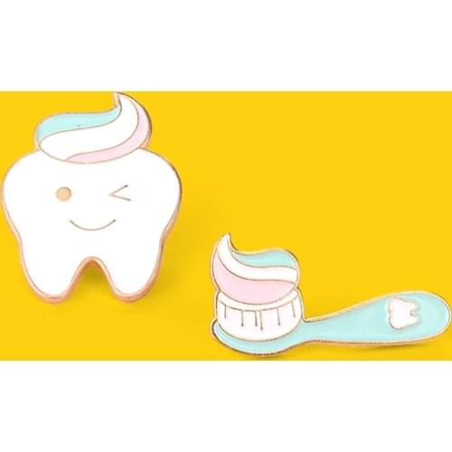Cartoon Teeth Enamel Pin Brooches Kawaii Toothbrush Toothpaste Decoration On Clothes Backpack Badge Gifts for Women Men Jewelry