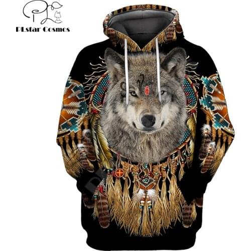 Beautiful Tribal Native Wolf 3D All Over Printed Men Hoodie Autumn Unisex Sweatshirt Zip Pullover Casual Streetwear KJ464