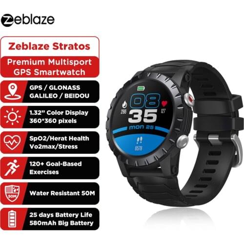 New 2021 Zeblaze Stratos sprot smart watch gps GPS GLONASS GALILEO Heart Rate SpO2 VO2max Stress 25 days Battery Life WR 5 ATM