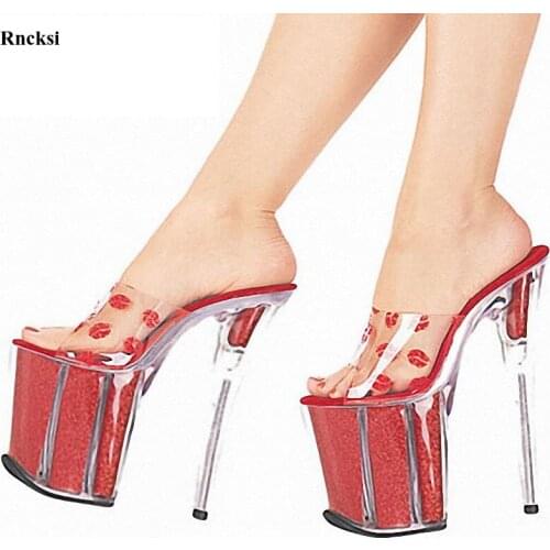 Nianzheni New 20cm High-Heeled Shoes Sexy Lips Crystal Shoes Slippers 8 Inch Lady Fashion High Heel Shoes Sexy Exotic Shoes