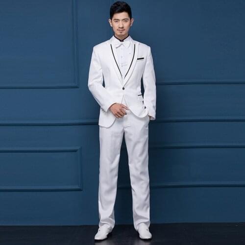 New Mens Wedding Grooms Suit Celebrate OutfitS Host Stage Costume Coat+Bow Tie+Pant Men Performance Outfits Club Wear VDB851