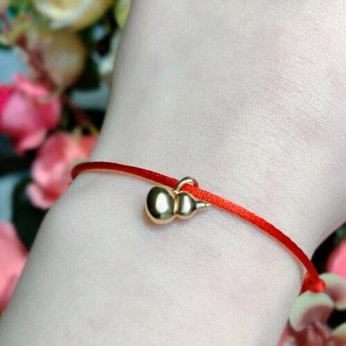 NYMPH Real 18K Gold Bracelet Pure AU750 Gourd Pendant Hand Woven Red Rope for Women and Children Fine Jewelry Gift B570