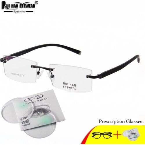 Unisex Rimless Glasses Frame Fill Myopia Prescription Lenses Customize Eyeglasses Frame Resin Lenses Progressive Spectacles 2645