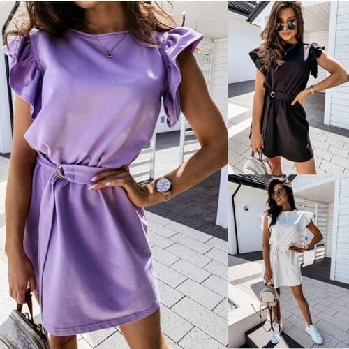 Summer Dress 2021New Casual Lotus Leaf Sleeve Dress Loose Round Neck Short Sleeve Mini T Shirt Dresses Female Vestido De Mujer
