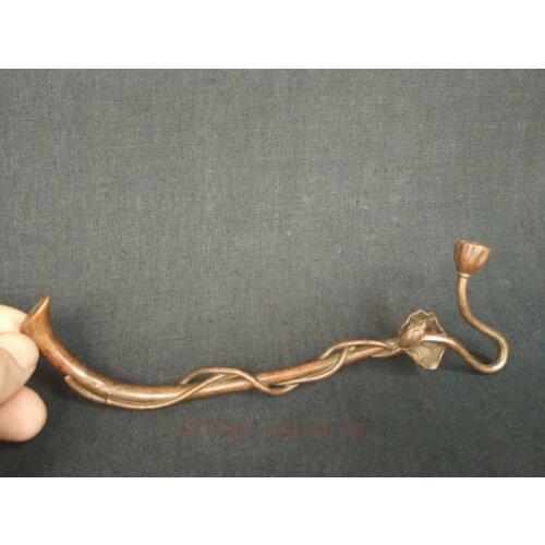 YIZHU CULTUER ART Unique Collection China Old Bronze Carved Lotus root Hook Decoration