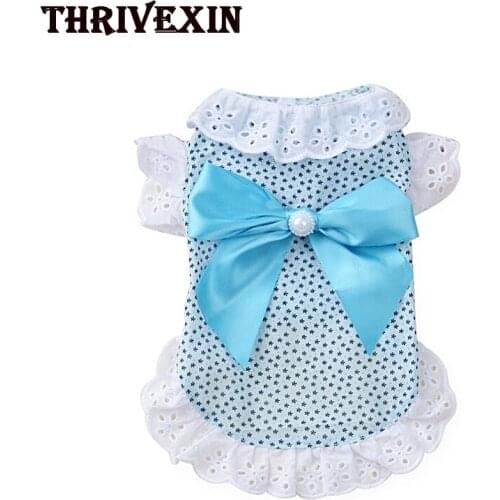 Summer Cat Clothe Puppy Dog Cute Princess Elegant Floral Dress,Cotton Lace Skirt with Bowknot for Small Medium Dog Couple Clothe