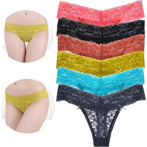 Sexy cozy Lace g-strings Briefs thongs Seamless Panties Underwear Lingerie for women T-pants 6 Pcs/Set