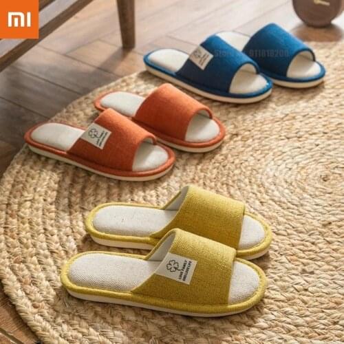 2021 New Xiaomi Youpin Cotton and Linen Women Men Bedroom Slippers Breathable and Non-slip Soft Home Furnishing Flax Slippers