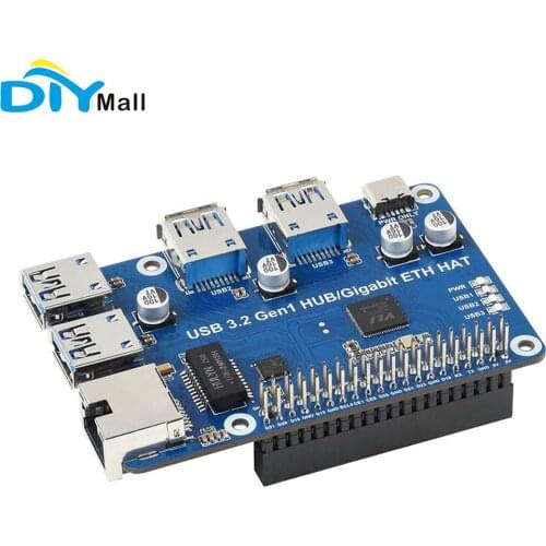 Waveshare USB 3.2 Gen1 And Gigabit Ethernet HUB HAT For Raspberry Pi USB 3.2 Gen1 Port for USB 3.0/2.0/1.1 Driver Free