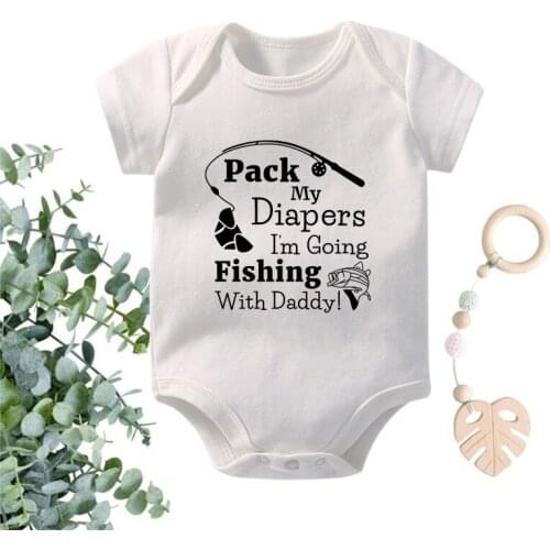 Funny I'm Going Fishing with Daddy Letter Printed Newborn Baby Boys Girls Short Sleeve Rompers Toddler Jumpsuit Outfits Clothes