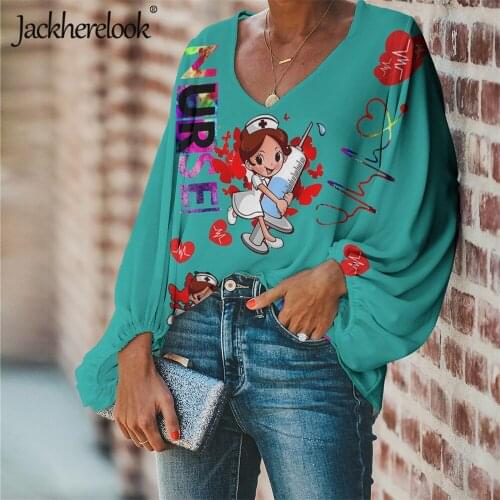 Jackherelook Women Top Blouse Cute Cartoon Nursing Brand Design Casual Harajuku Chiffon Shirt Female V-neck Clothes Camisa Mujer