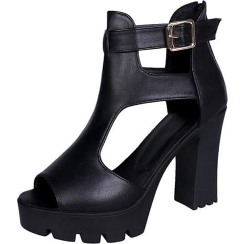 2021 Fashion Summer Sexy Women High Heels Sandals Boots Peep Toe Chunky Heels Platform Boots Ladies Fish Mouth Club Black Shoes