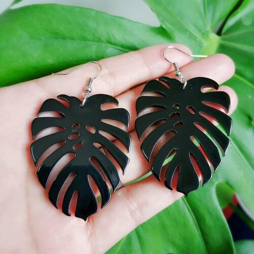 SOHOT Punk Style Classic Black Monstera Leaf Drop Earrings Women Acrylic Sexy Tone Bar Women Jewelry Bijoux For Beach Jewelry