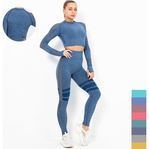 Womens Yoga Suit Outdoor Hollow Sportswear Girl Fitness Long-sleeved Leggings Fitness Tights Gym Clothes Set 2 Piece Set