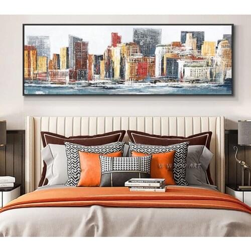 100 Hand Painted Abstract Building Oil Painting On Canvas Colorful Building Wall Art Painting For House