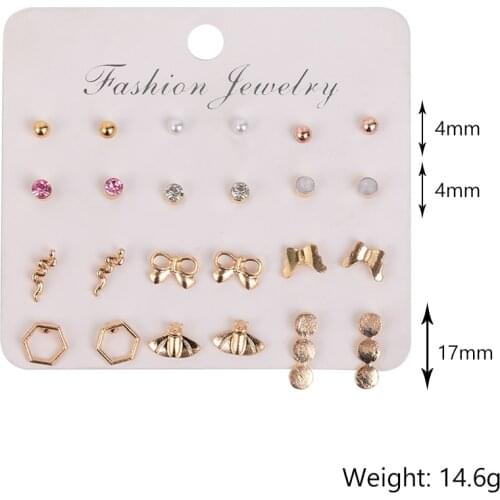 12 pairs/set Earrings for Women Stud Earring Set Small Fun Simulated Shell Pearl Cute Earrings orecchini cerchio sieraden