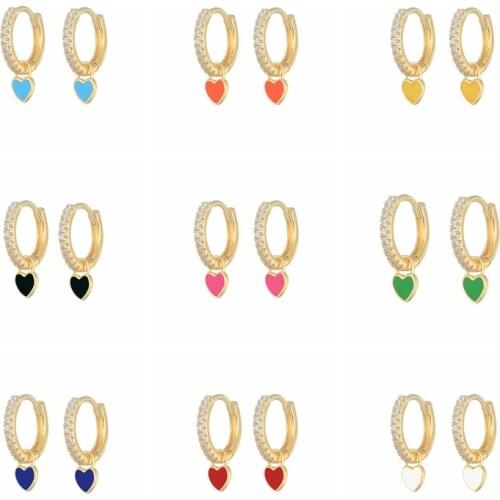 2021 Trend Copper Enamel Cartilage Earrings Candy Color Dripping Oil Love Heart Hoop Earring CZ Wedding Jewelry orecchini donna