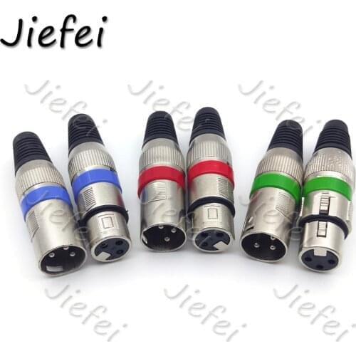 60pcs 3 colors Red Blue Green XLR 3 Pin Audio Microphone Cable Connector Male + Female MIC Plug Cable Connect XLR Adapter