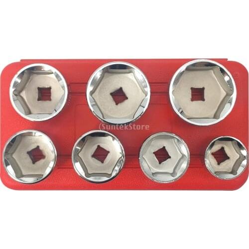 7 Pieces Oil Filter Wrench Tool Kit Socket 24 27 29 30 32 36 38mm w/Case