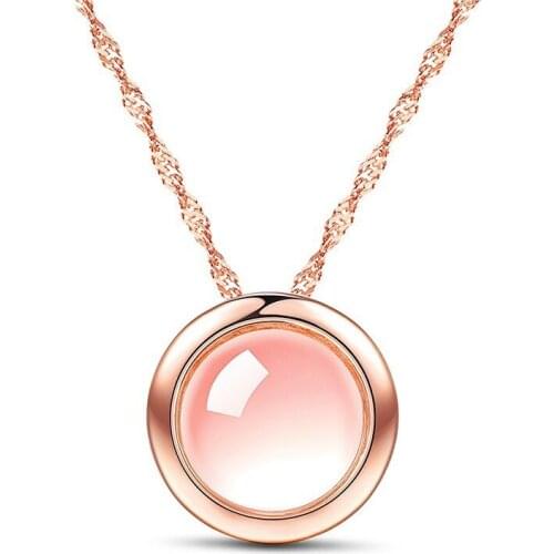 925 Silver Natural Pink Jade Chalcedony Circular Pendant Necklace Jadeite Amulet Fashion Jewelry Gifts Women Sweater Chain
