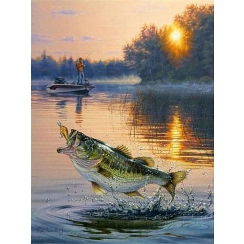 5d DIY Diamond Mosaic Animals Full resin diamond Drill Decor Home Landscape Embroidery Diamond Painting Fishing