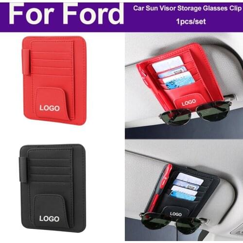 1PCS Car Sun Visor Stand Card Holder PU Case Pen Eyeglasses Clip Storage for kuga fusion fiesta transit ranger Auto Styling