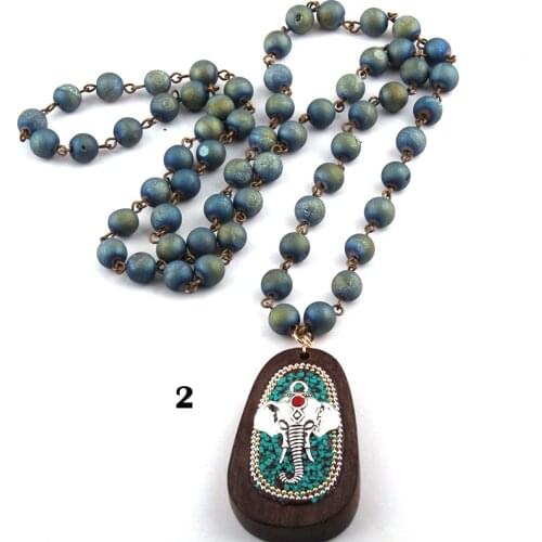 Free Shipping Fashion Bohemian Tribal Jewelry Blue Link Druzy & Stone Beads Ethnic Pendant Necklaces