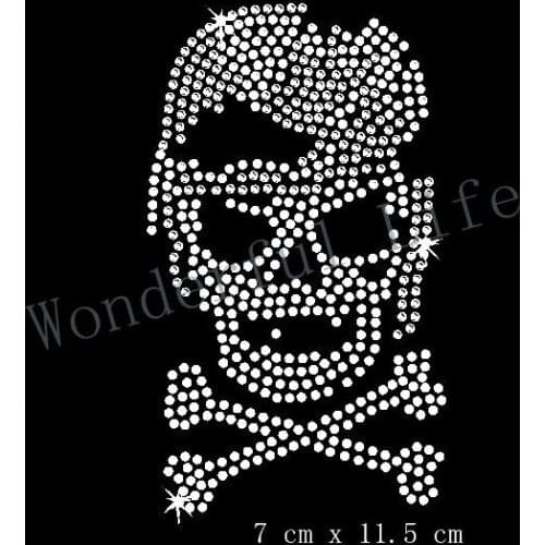Free shipping Militant Army Skull Rhinestone Applique Transfer Design