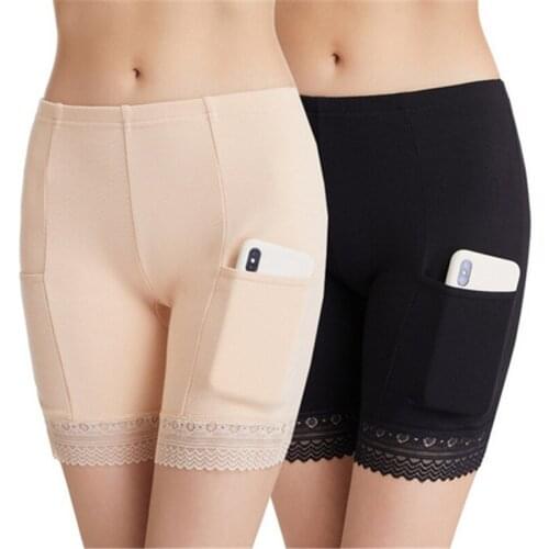 Safety Short Pants Plus Size High Waist Safety Elastic Shorts Under Skirt With Pockets Female Push Up Thin Lace Safety Shorts