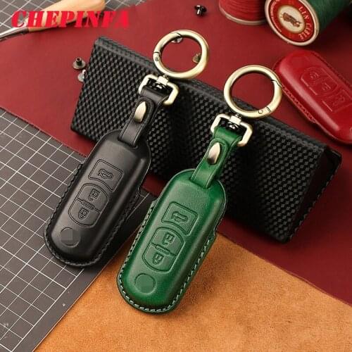 CHEPINFA Leather Car Key Cover Case For Mazda 2 3 6 Axela Atenza CX-5 CX5 CX-7 CX-9 2014 2015 2016 up