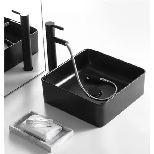 Black Above Counter Basin Bathroom Accessories Ceramic Countertop Wash Basin Household Bathroom Square Washbasin Pool