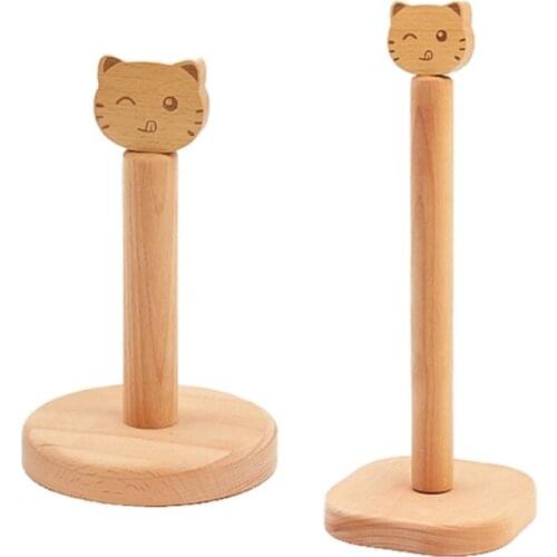 Rustic Wood Toilet Paper Towel Dispenser Easy One-handed Tear for Kitchen Countertop Cat Decorative Paper Towel Holder