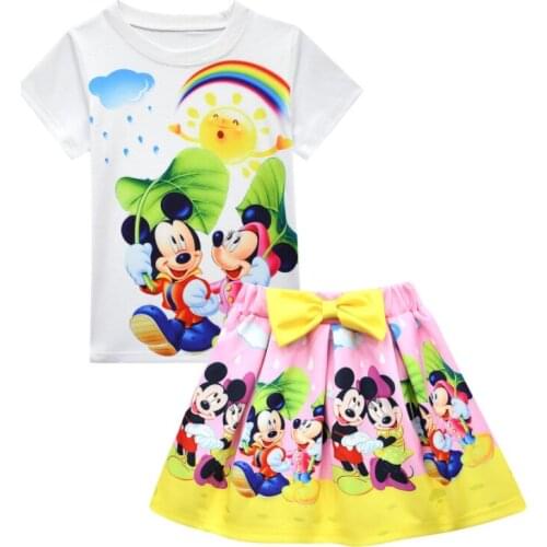 Disney Children Baby Girl Cartoon Mickey Minne Clothing Set Girl Tutu Dresses T-Shirts+Skirts 2PCS Sets Cute Kid Costume Suits
