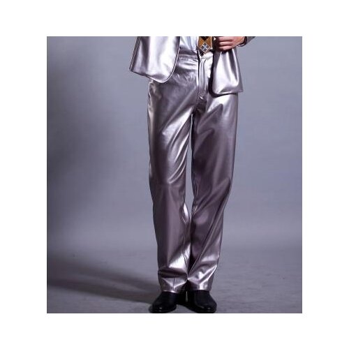 Silver Singer costumes PU faux leather pants for the mens 1 pants man stage trousers mens pants clothing Provide custom