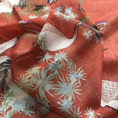 One meter High quality new Chiffon fabric red-crowned crane tissu Fashion dress shirt fabrics