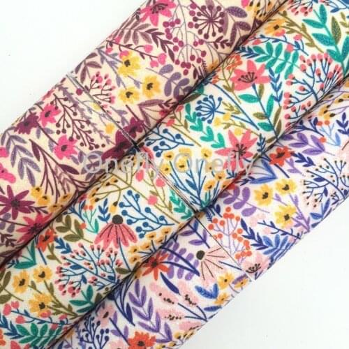Onefly Spring Flowers Printed Glitter Leather Fabric With Soft Felt Backing, Synthetic Leather For Bow handbags shoes FZ013A