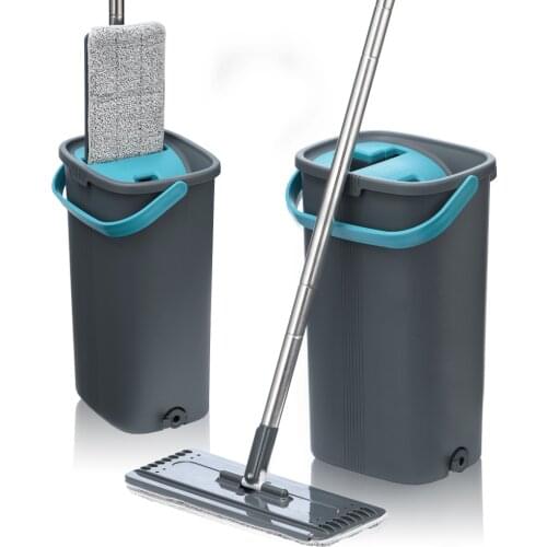 Microfiber Flat Squeeze Mop Bucket for Floor Cleaning 360 Rotated Head Self-Wringing Mop Bucket System with 4 Reusable Mop Pads