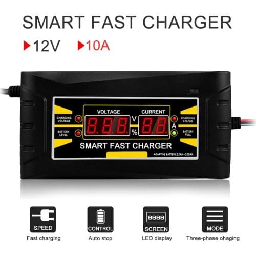 US EU 12V 10A Full Automatic Car Battery Charger 110V/220V Smart Fast Power Charging For Wet Dry Lead Acid Digital LCD Display