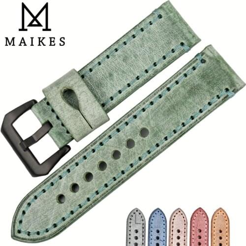 MAIKES English bridle leather watch band 22mm 24mm vintage watchband fashion green watch accessories for Panerai watch bracelet