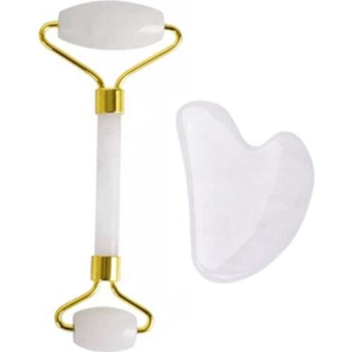 Facial Massage Roller White Crystal Jade Roller Massager Natural Black Obsidian Face Body Head Neck Slimming Beauty Health Care