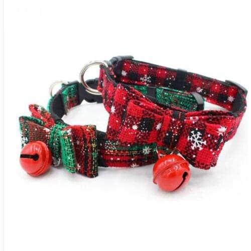 Christmas Dog Collar Adjustable Nylon Puppy Cat Pet Necktie Bell Kitten Collars leash For Small Medium Dogs Collar Leash Set