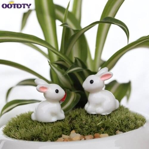 Garden Ornament White Rabbit Resin Figurine Craft Plant Pot Fairy DIY Decor