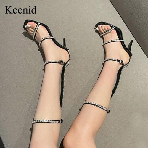 Kcenid Black High Heels Rhinestone Sandals Women Open Toe Fashion Crystal Buckle Strap Female Shoes Woman Summer Sandals New