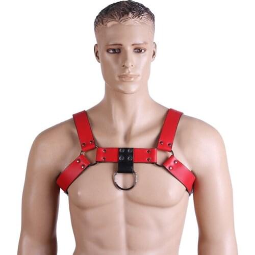 Sexy Mens Lingerie PU Leather Body Chest Harness Bondage Costumes Buckle Muscular Closure with Buckles O-rings Sex Body Harness