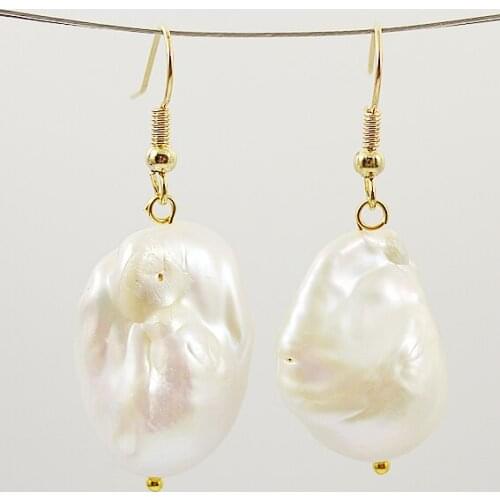 Unique Baroque Pearl Earrings,White Color Huge Size Real Pearl Chirstmas Jewelry,Handmade S925 Sterling Silvers Dangle Earring