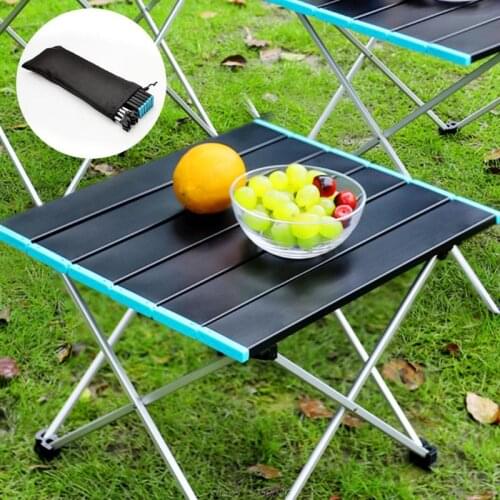 Folding Table Portable Camping Table Aluminum Collapsible Table Top Ultralight Compact Carry Bag Black/Blue Au3 21 Dropship
