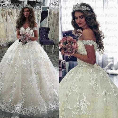 Wedding Dresses Long Lace Embroidery Train Bridal Gown Elegant Plus Size Vestido De Noiva
