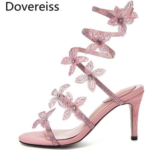 Dovereiss Fashion Womens Shoes summer new consice Elegant Pure color Flowers Gladiator Narrow band Party shoes Sandals 32-41