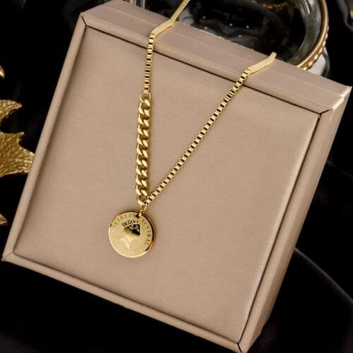 Insert stainless steel indelible Necklace New Fashion round Elizabeth pendant womens charm jewelry luxury exquisite gift