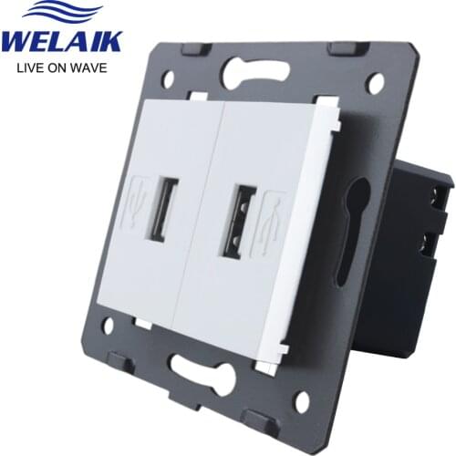 WELAIK EU 5V 2100mA 2.1A Wall 2 USB power module Socket-DIY Parts-Without-Glass Panel-USB Charging-power Supply A82USW